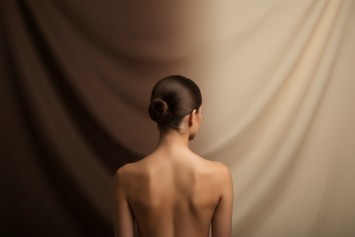 female back dark brown beige